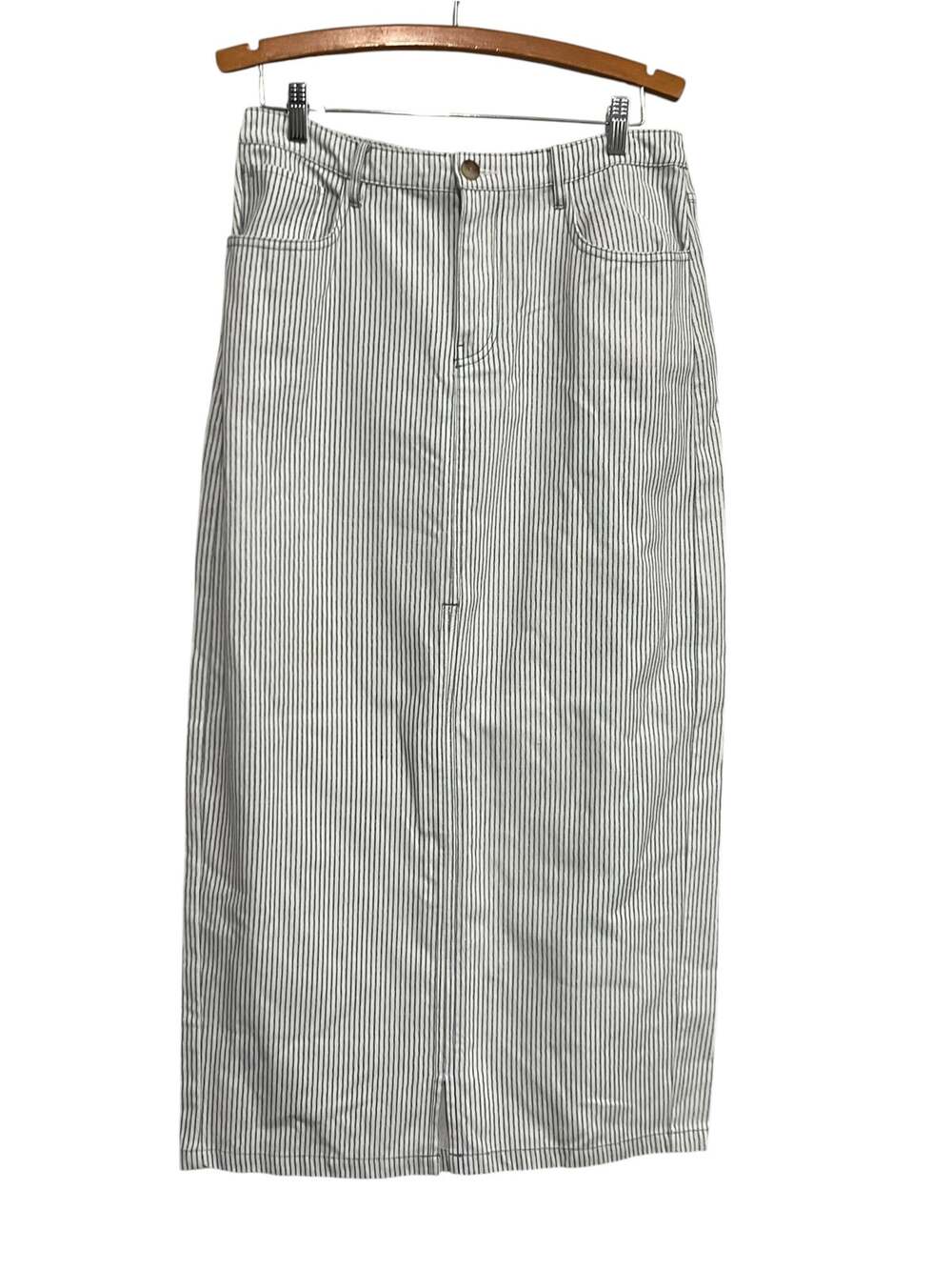 Zara Seersucker Midi Maxi Skirt Blue White Stripes Slit Women's Size Large